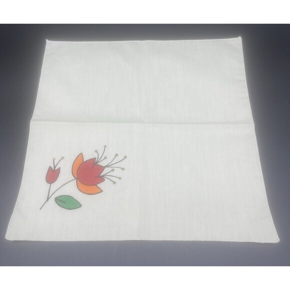 Cream Cloth Napkins W/ Bright Stenciled Flowers Orange Red Flowers 14.5” - 4 - Picture 5 of 7